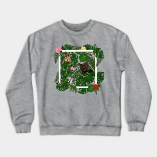 Tropical Jungle Cats and Kitties With Flowers Crewneck Sweatshirt